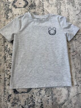 Janie and Jack Light Gray Short Sleeve Tee with Navy Mouse Logo